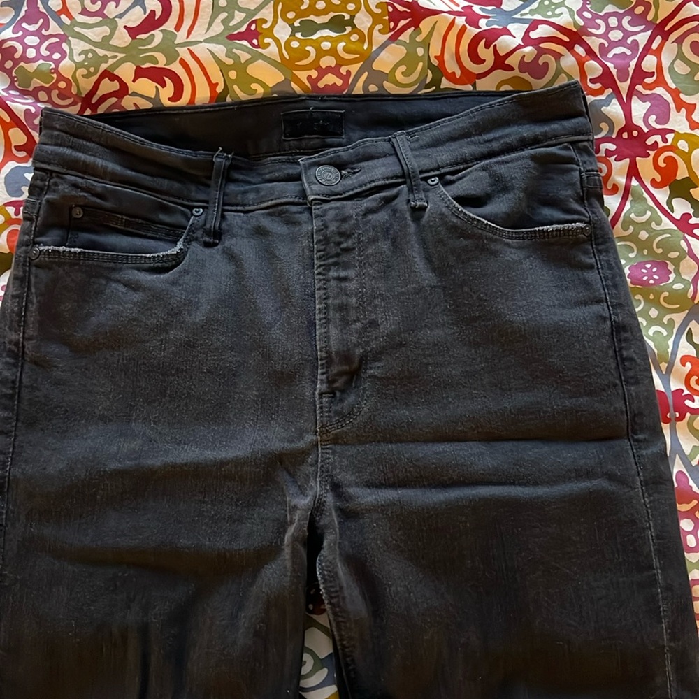 MOTHER mid rise dazzler ankle black denim